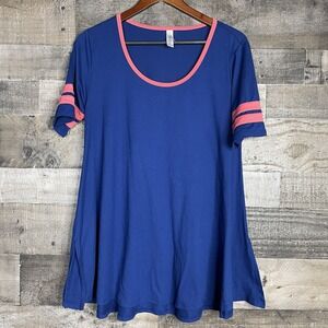 LulaRoe T-Shirt Women S Blue Short Sleeve Round Neck Casual Side Slit Stretch